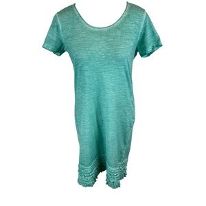 Caribbean Joe T-Shirt Dress Ruffled Hem Aqua Burnout - Small